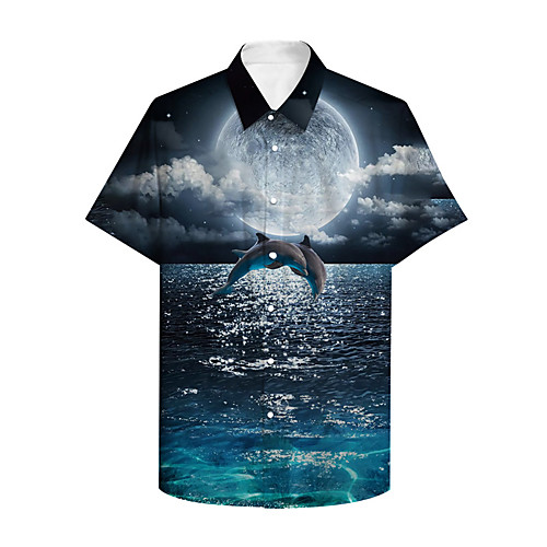 

Men's Shirt 3D Print Graphic Prints Fish Animal Button-Down Print Short Sleeve Daily Tops Casual Designer Big and Tall Blue / Summer