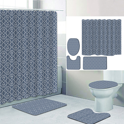 

Simple Series 20 Digital Printing Four-piece Set Shower Curtains and Hooks Modern Polyester Machine Made Waterproof Bathroom