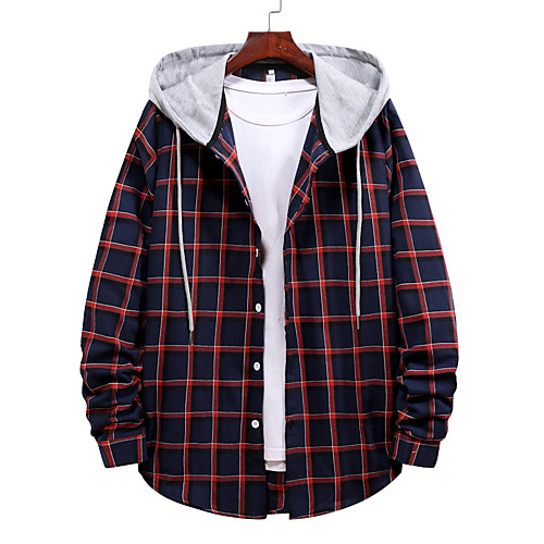 

Men's Shirt non-printing Plaid Long Sleeve Casual Tops Black Red