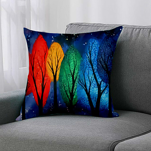 

Double Side 1 Pc Botanical Cushion Cover Print 45x45cm Faux Linen for Sofa Bedroom
