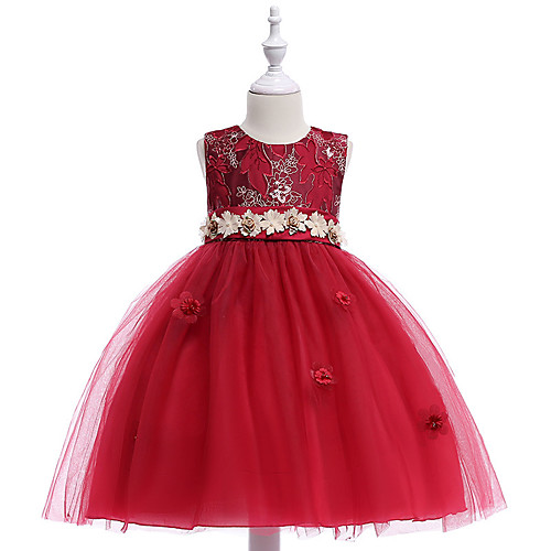 

Princess Tea Length Flower Girl Dresses Event / Party Tulle Sleeveless Jewel Neck with Bow(s) / Holiday