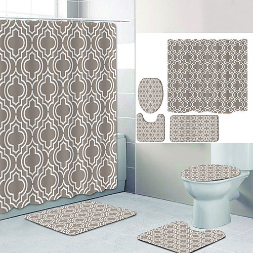 

Simple Series 4 Digital Printing Four-piece Set Shower Curtains and Hooks Modern Polyester Machine Made Waterproof Bathroom