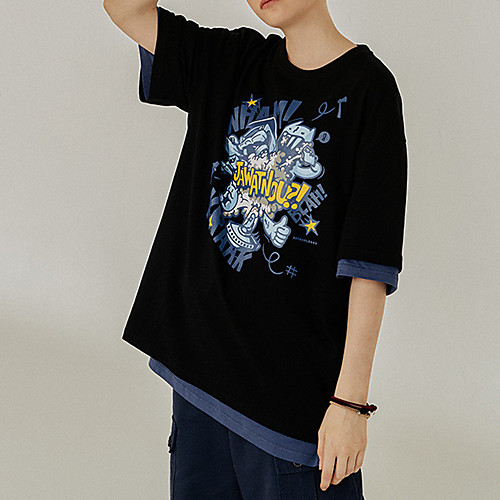 

Men's Unisex T shirt Hot Stamping Cartoon Graphic Prints Plus Size Print Short Sleeve Casual Tops 100% Cotton Basic Casual Fashion White Black