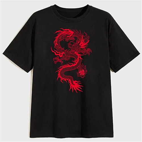 

Men's Unisex T shirt Shirt Hot Stamping Dragon Deer Plus Size Print Short Sleeve Casual Tops 100% Cotton Casual Fashion Round Neck White Black / Summer