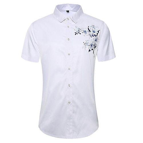 

Men's Shirt Other Prints Floral Short Sleeve Casual Tops White Black