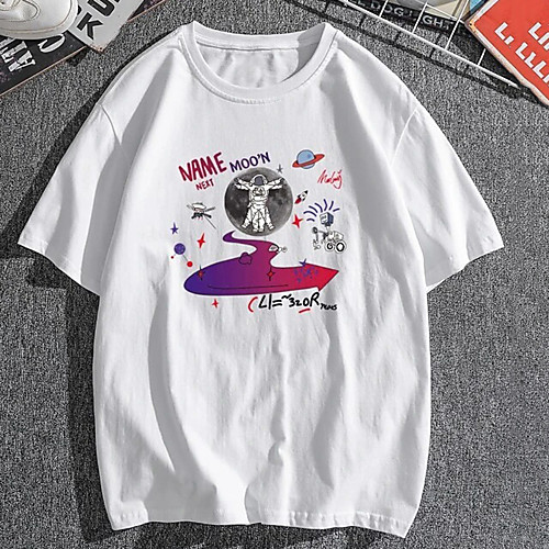 

Men's Unisex T shirt Hot Stamping Graphic Prints Astronaut Plus Size Print Short Sleeve Daily Tops 100% Cotton Fashion Vintage Classic White