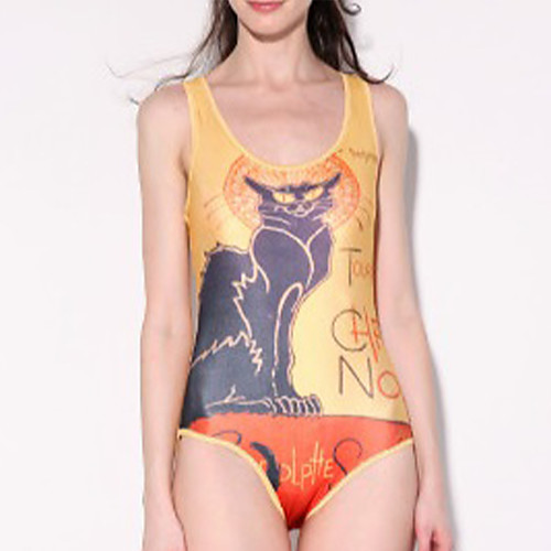 

Women's One Piece Monokini Swimsuit Open Back Slim Print Color Block Letter Yellow Swimwear Bodysuit Strap Bathing Suits New Colorful Fashion / Lady / Animal / Padless