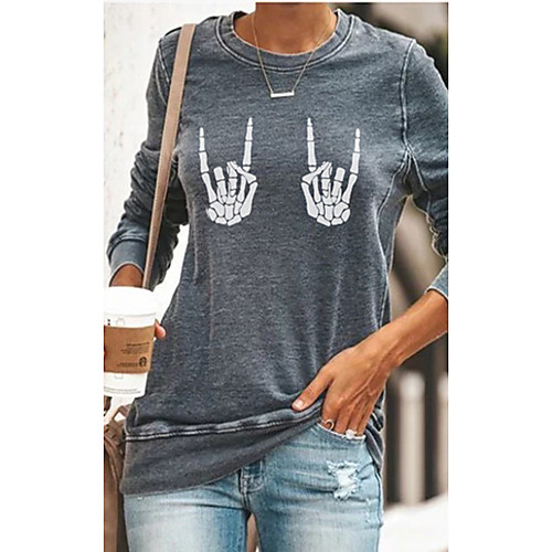 

Women's T shirt Skull Long Sleeve Round Neck Tops Basic Basic Top Green Dark Gray