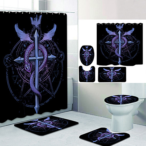 

Bathroom Shower Curtain & Mat Set Modern Polyester New Design