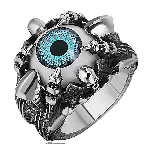 

men's vintage gothic stainless steel band rings silver black dragon claw evil devil eye skull biker rings blue