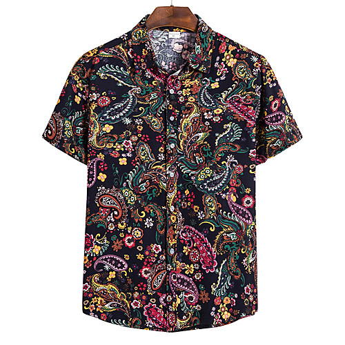 

Men's Shirt Other Prints Fruit Animal Print Short Sleeve Club Tops Tropical Beach Classic Collar Black