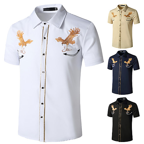 

Men's Shirt Other Prints Graphic Short Sleeve Daily Tops White Black Khaki
