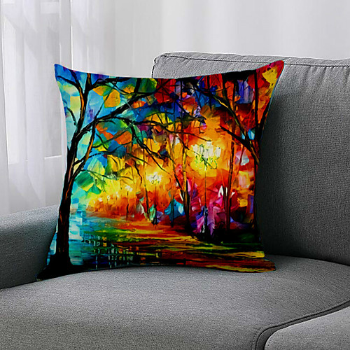 

Double Side 1 Pc Botanical Cushion Cover Print 45x45cm Faux Linen for Sofa Bedroom
