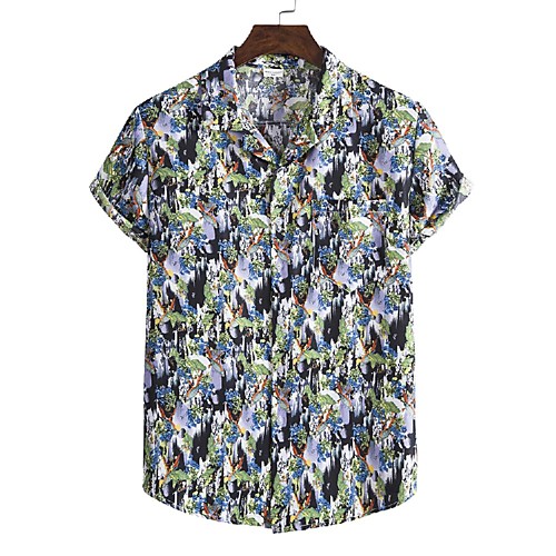 

Men's Shirt Other Prints Graphic Print Short Sleeve Casual Tops Hawaiian Green / Black