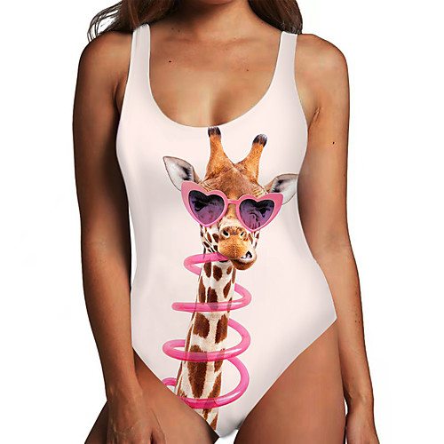 

Women's One Piece Monokini Swimsuit Tummy Control Print Color Block Animal White Swimwear Bodysuit Strap Bathing Suits New Fashion Cute / Padless