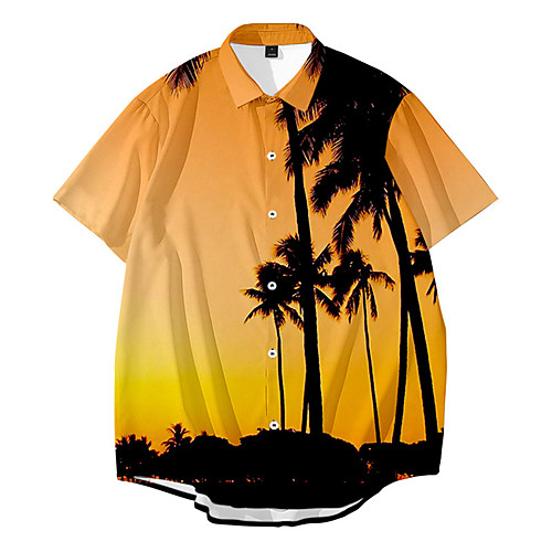

Men's Shirt 3D Print Graphic 3D Button-Down 3D Print Short Sleeve Casual Tops Casual Hawaiian Orange
