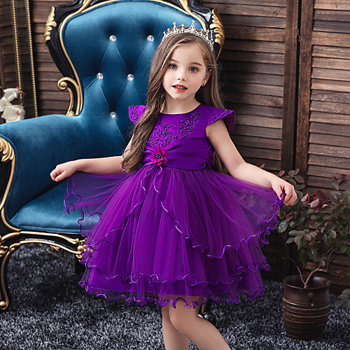 

Princess Short / Mini Flower Girl Dresses Party Tulle Sleeveless Jewel Neck with Lace