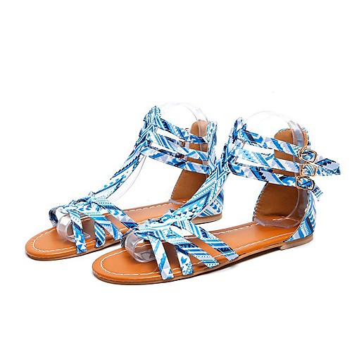 

Women's Sandals Boho Bohemia Beach Gladiator Sandals Roman Sandals Flat Heel Round Toe Flat Sandals Casual Daily Walking Shoes Canvas Solid Colored Summer Golden Screen Color Serpentine