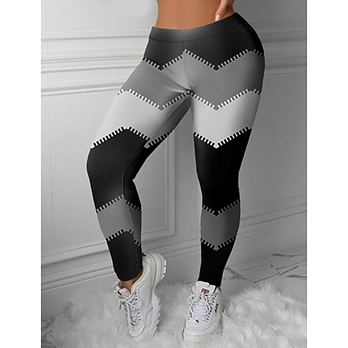 

Women's Colorful Fashion Comfort Skinny Weekend Gym Leggings Pants Color Block Geometric Ankle-Length Sporty Elastic Waist Print Black