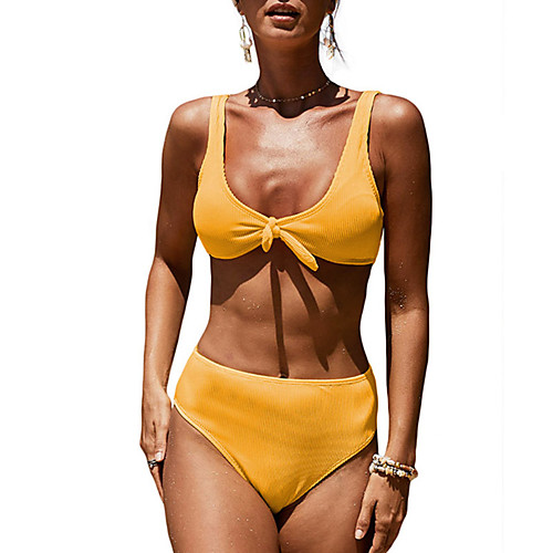 

Women's Bikini Swimsuit High Waist Yellow Swimwear Padded Strap Bathing Suits / Padded Bras