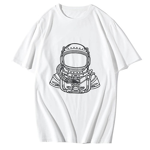 

Men's Unisex Tees T shirt Hot Stamping Graphic Prints Astronaut Plus Size Print Short Sleeve Casual Tops 100% Cotton Basic Designer Big and Tall White