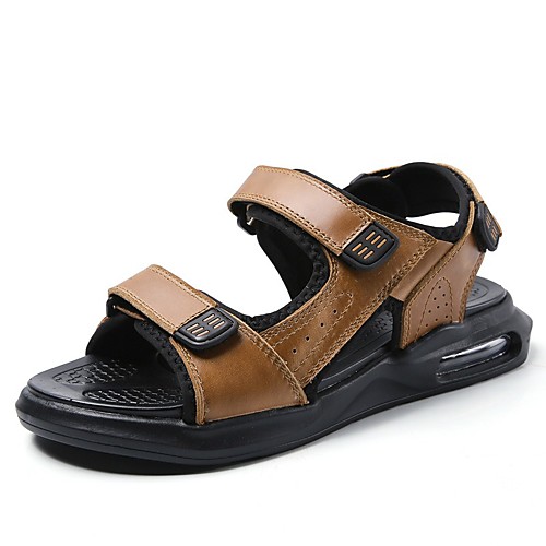 

Men's Sandals Casual Daily Outdoor Walking Shoes Nappa Leather Breathable Non-slipping Light Brown Dark Brown Black Summer