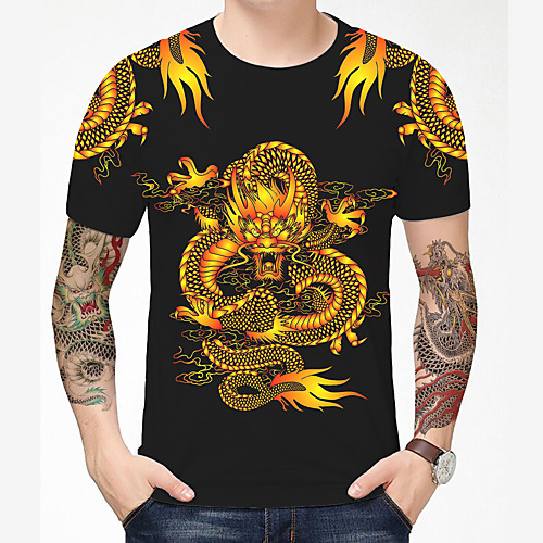 

Men's T shirt 3D Print Dragon Graphic Graphic Prints 3D Print Short Sleeve Daily Tops Chinese Style Casual Black