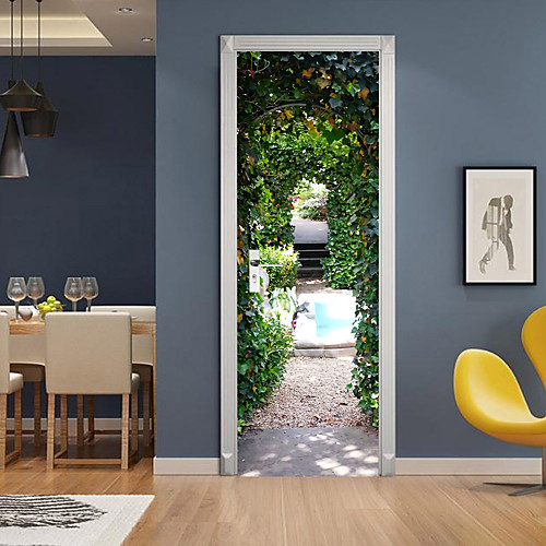 

3D 2pcs Self-adhesive Creative Door Stickers Living Room Bedroom Diy Decorative Home Waterproof Wall Stickers 77x200cm