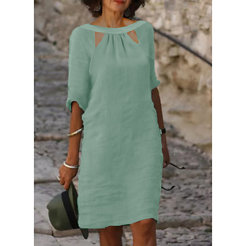 

Women's Shift Dress Knee Length Dress Light Green Half Sleeve Solid Color Spring Summer Round Neck Elegant Casual 2021 S M L XL XXL 3XL / Cotton / Cotton