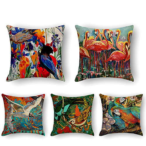 

Cushion Cover 5PCS Faux Linen Soft Print Square Throw Pillow Cover Cushion Case Pillowcase for Sofa Bedroom 45 x 45 cm (18 x 18 Inch)