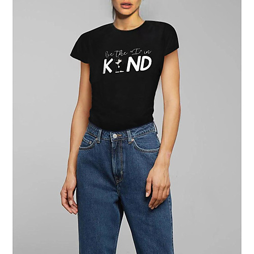 

Women's T shirt Cat Text Graphic Prints Print Round Neck Tops 100% Cotton Basic Basic Top White Black