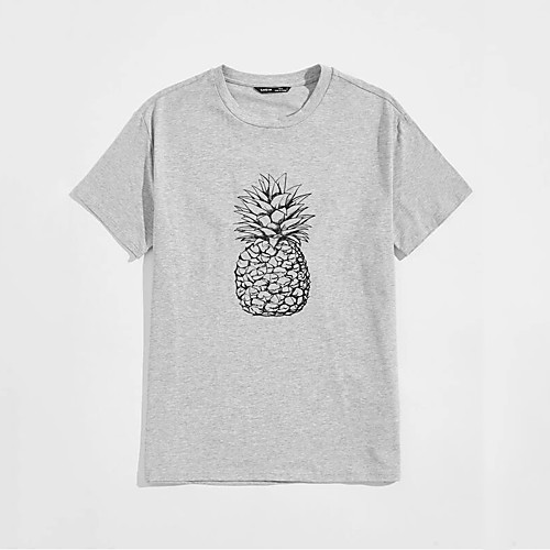 

Men's Unisex T shirt Hot Stamping Pineapple Fruit Plus Size Print Short Sleeve Casual Tops 100% Cotton Basic Casual Fashion Gray