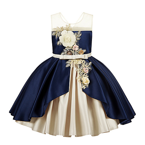 

Princess Ankle Length Junior Bridesmaid Dress Wedding Satin Jewel Neck with Bow(s)