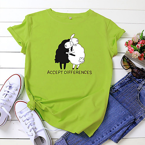 

Women's T shirt Graphic Text Letter Print Round Neck Tops 100% Cotton Basic Basic Top White Blue Yellow