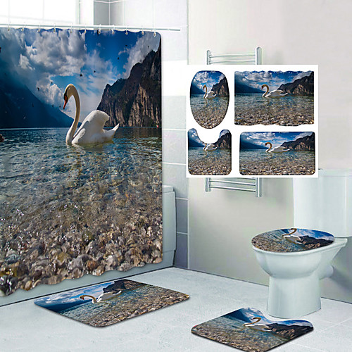 

Shower Curtain & Mat Set Bathroom Polyester Classic Waterproof