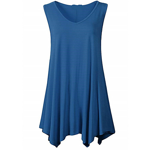 

Women's T Shirt Dress Tee Dress Knee Length Dress Blue Purple Yellow Dark Purple Blushing Pink Wine Army Green Light Brown Gray Green Sleeveless Solid Color Summer V Neck Casual 2021 S M L XL XXL 3XL