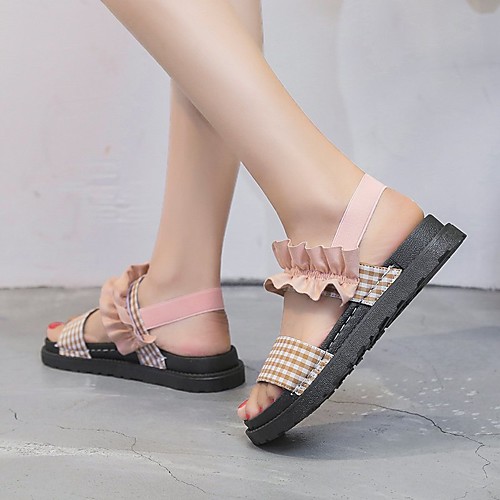 

Women's Sandals Wedge Heel Synthetics Check Black Pink