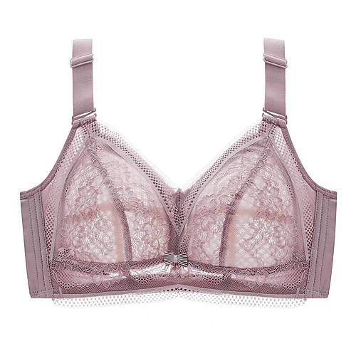 

Women's Plus Size Bra Wireless Full Coverage Lace Textured Sexy Cotton Purple