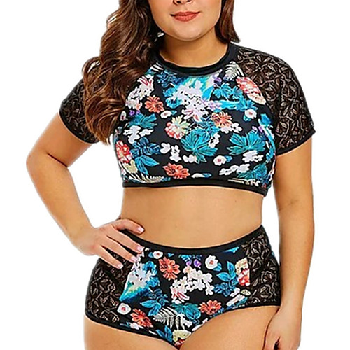 

Women's Bikini 2 Piece Swimsuit Open Back Slim Color Block Geometric Photo Color Plus Size Swimwear Padded Strap Bathing Suits New Fashion Sexy / Padded Bras