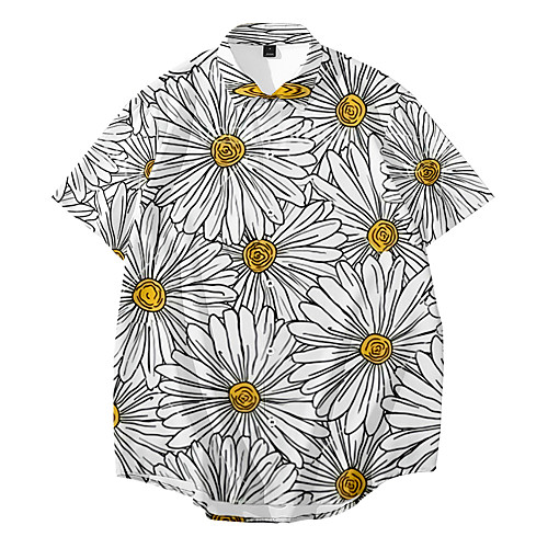 

Shirt Men's Floral Daisy 3D Print Button-Down 3D Print Casual Short Sleeve Tops Casual Fashion Breathable Comfortable Gray