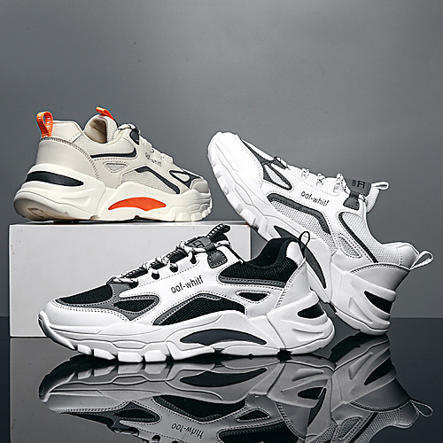 

Men's Trainers Athletic Shoes Sporty Casual Daily Outdoor Running Shoes Walking Shoes PU Elastic Fabric Breathable Non-slipping Wear Proof White Black Beige Fall Spring