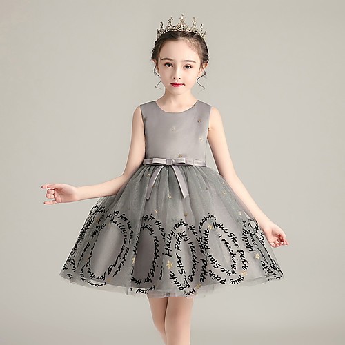 

Princess Junior Bridesmaid Dress Wedding Tulle Jewel Neck with Sash / Ribbon