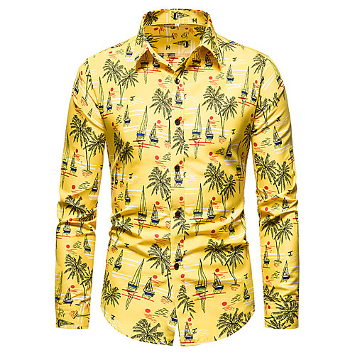 

Men's Shirt Graphic Long Sleeve Casual Tops Simple White Black Yellow