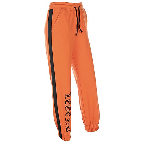 

Women's Stylish Streetwear Comfort Casual Daily Jogger Pants Color Block Full Length Pocket Black Orange