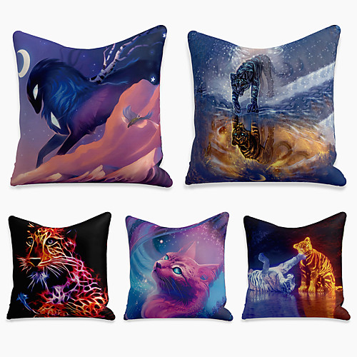 

5 pcs Linen Pillow Cover, 3D Square Zipper Polyester Traditional Classic