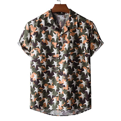 

Men's Shirt Other Prints Star Leaves Print Short Sleeve Casual Tops Hawaiian Army Green