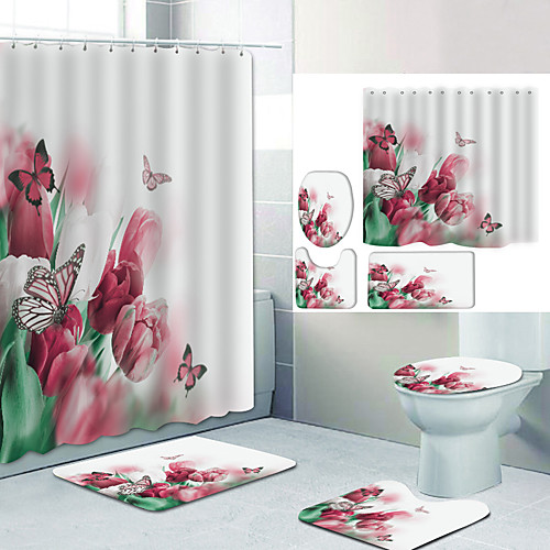 

Bathroom Shower Curtain & Mat Set Modern Polyester New Design