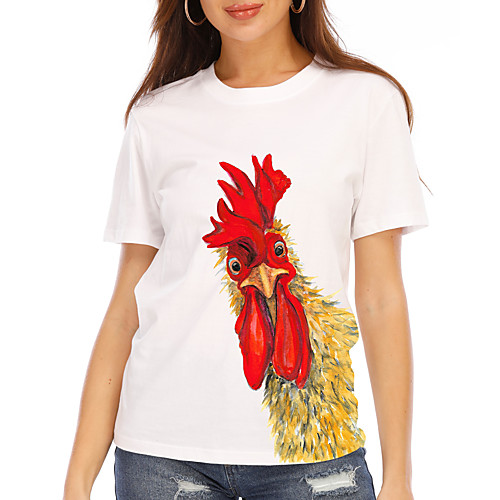 

Women's T shirt Graphic 3D Animal Print Round Neck Tops 100% Cotton Basic Basic Top White Black