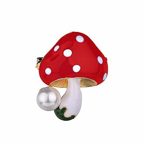 

uinke cute mushroom faux pearl brooch pins scarf hat coat sweater decorative jewelry accessory for girls women,red