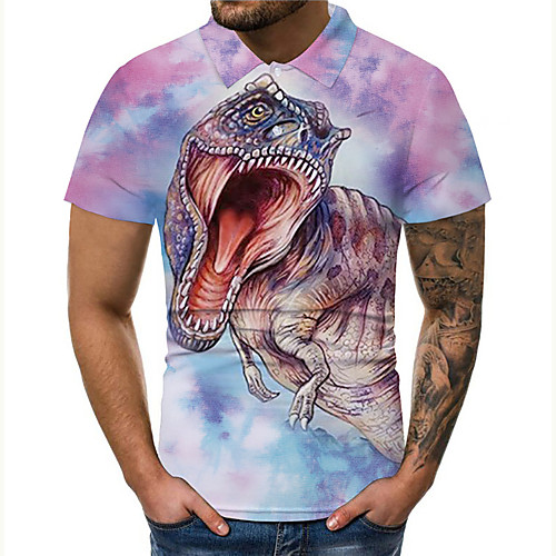 

Men's Golf Shirt Tennis Shirt 3D Print Graphic Prints Dinosaur Button-Down Print Short Sleeve Casual Tops Casual Designer Big and Tall Blue / Summer
